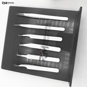 RMI Eyelash Tweezers Private Label <b>Black</b> Plasma Tip And White Powder Coated Color And <b>Black</b> Color Magnetic Tile For Tweezer <b>Hold</b> - Product Image 4