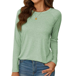 Camisetas de Manga Larga Personalizadas para Mujer, Ecológicas, de Alta Calidad, Transpirables, Antiarrugas, de Color Liso, Corte Regular, Casuales, de Algodón, OEM - Product Image 2