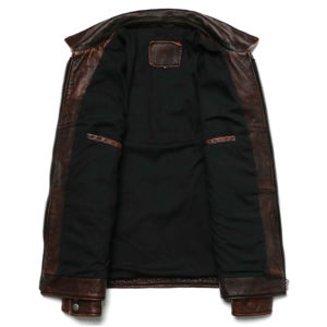 Chaqueta personalizada de moda para hombres de manga larga con cremallera chaqueta de cuero de vaca natural para hombres - Product Image 4