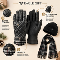 Ensemble de 3 accessoires chauds d'hiver en gros : Bonnet en papier, Écharpe à carreaux écossais, Gants en PU – Coffret cadeau Fête des Pères Noël