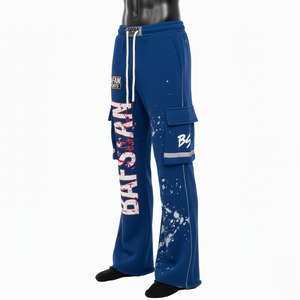 Pantalones de Chándal de Algodón y Poliéster de Primera Calidad, Pantalones Deportivos Azules con Paneles Cargo y Estampado Personalizado con Logotipo, Pantalones de Chándal para Hombre - Product Image 4