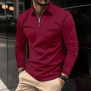 Camisa de moda para hombre otoño manga larga solapa cremallera bolsillo negocios Casual Golf pulóver ropa de calle 100% algodón ecológico - Product Image 2