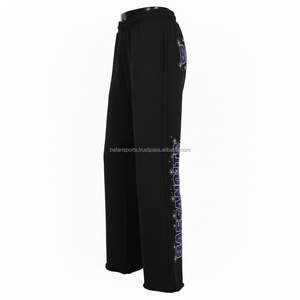 Women flare pant 280 GSM soft poly spandex breathable <b>fabric</b> <b>black</b> with custom printed logo stylish comfy wear Women Flare Pants - Product Image 3