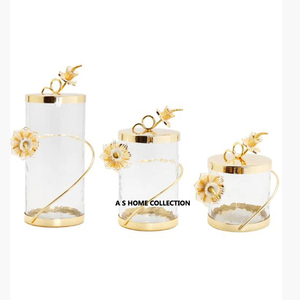 Couvercle décoratif en marbre pour la cuisine Pot à sucre et à bonbons en métal avec finition dorée pour la cuisine - Product Image 2