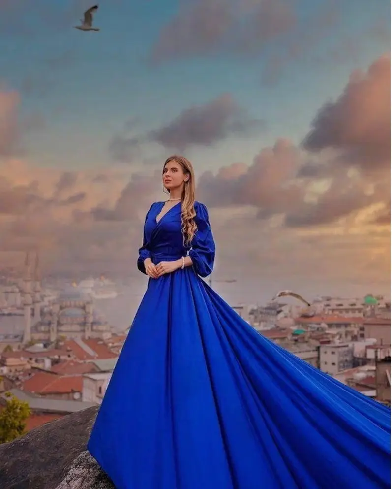 New Arrival Long Full Sleeve Flowy Flying Dress For Women Santorini Photoshoot Dress