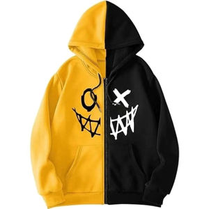 เสื้อฮู้ดดี้ผู้ชายทรงโอเวอร์ไซส์ ผ้าคอตตอนหนานุ่ม สำหรับฤดูหนาว ดีไซน์ด้านหน้าแบบซันเฟด แต่งลายปะติดปะต่อ ปักลาย สไตล์หลวม - Product Image 1