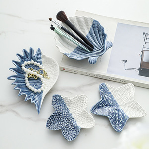 Vassoio piatto di gioielli con stelle marine-anello in <span class=keywords><strong>ceramica</strong></span> e supporto per gingillo-decorazione da tavola in stile oceano per orecchini e conservazione di caramelle - Product Image 1