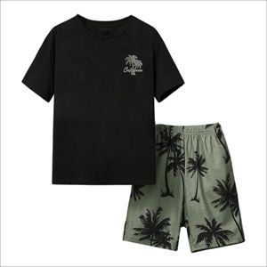 Men's Customized 100% Cotton Acid Wash T-Shirt & <b>Distressed</b> Raw Hem Shorts Set Two-Piece Breathable Streetwear for Summer - Product Image 1