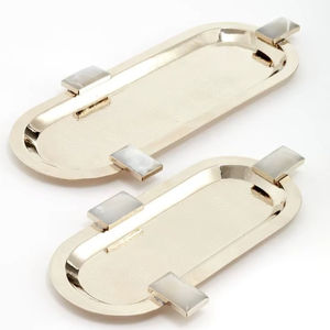 Plateau de service en acier inoxydable avec poignée en pierre, plateau de service fait à la main, passe au lave-vaisselle, vaisselle de cuisine, mariage, restaurant - Product Image 1