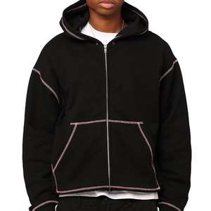 Sweat à capuche réversible pour homme 2025, tissage inversé, contraste coton et polaire, fermeture éclair, personnalisable, surpiqûres - Product Image 1