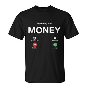 Camiseta con estampado de dinero para hombre, camiseta gráfica negra con diseño divertido de dinero llamando, ropa informal - Product Image 2