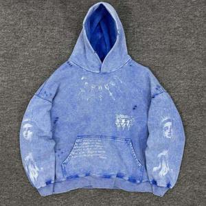 เสื้อฮู้ดดี้ผ้าเทอร์รี่หนา 380 กรัม แบบวินเทจฟอกสี ปักลายดิจิตอล สีน้ำเงิน สำหรับฤดูใบไม้ผลิ - Product Image 1