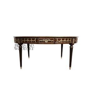 Table basse ronde de luxe avec incrustations en bois complexes et détails en laiton pour une décoration élégante du salon - Product Image 2
