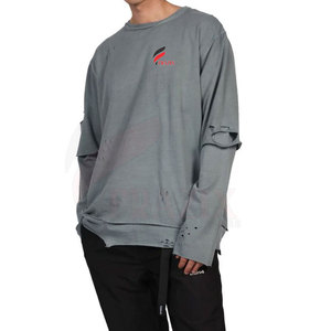 Chemise pour homme à manches doubles de couleur unie, best-seller, de haute qualité, en polyester/coton, séchage rapide et respirante, col rond - Product Image 4