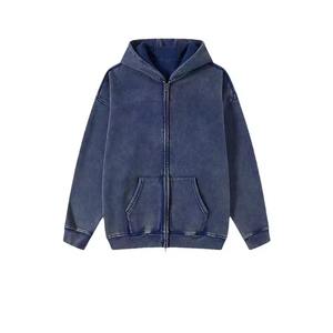 เสื้อฮู้ดดี้ผู้ชายแบบซิป ผ้าคอตตอน 100% คุณภาพสูง น้ำหนักปานกลาง 360 กรัม สไตล์ลำลองสำหรับกิจกรรมกลางแจ้ง ลวดลายฟอกสีแบบ Acid Wash ทรงหลวม - Product Image 6