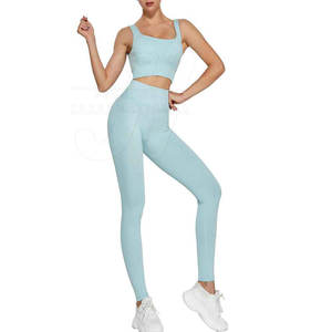 Diseño personalizado más tamaño de las mujeres gimnasio Fitness conjuntos transpirable patrón sólido Yoga entrenamiento atlético conjunto de 2 piezas - Product Image 1