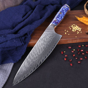 Vente en gros de commandes en vrac personnalisées, service OEM ODM, manche en résine bleue de luxe, couteau de chef de cuisine en acier Damas, couteau de chef japonais - Product Image 1