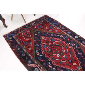 3.9x6.2 ft Vintage Rug, <b>Red</b> Animal Print Turkish <b>Wool</b> Rug - Product Image 1