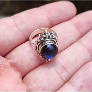 Handmade Women's <b>Statement</b> <b>Ring</b> Natural Labradorite Gemstone with Bezel Setting in Sterling Silver Boho Style Gift for Her - Product Image 6