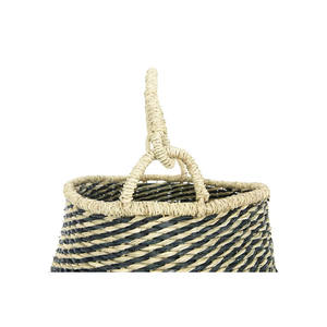 Best Price Nhat Minh Bohemian Eco-Friendly <b>Black</b> Stripe Woven Handicraft <b>Storage</b> <b>Basket</b> Home Decoration Vietnam Seagrass - Product Image 3