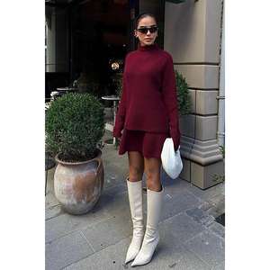 Conjunto de Falda y Suéter para Mujer Ivan 9495-09, Cuello Alto, Tejido con Diseño Acanalado - Product Image 1