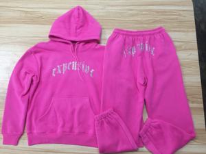 Ensemble de survêtement à logo personnalisé pour femmes Offre Spéciale jogging de piste en diamant avec sweats à capuche en strass pour survêtement d'hiver - Product Image 3