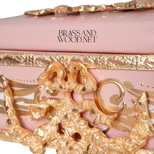 Caja de pañuelos Rosa real Latón macizo dorado y porcelana - Product Image 5