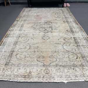 Turkish Area Rug 4.7x8.1 ft, Gray <b>Brown</b> Floral Rug <b>Wool</b> - Product Image 2