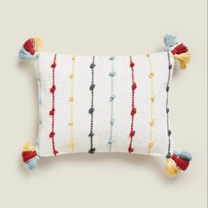 Hermosa funda de almohada de algodón con borlas decorativas bohemias para exteriores, almohada decorativa tejida a mano, almohada Bohemia única de ITHL - Product Image 1