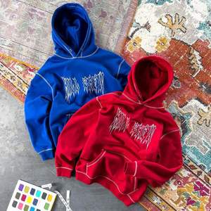 Pull de haute qualité pour hommes avec logo personnalisé en gros 100% coton sweats à capuche personnalisés avec broderie au point contrasté - Product Image 1