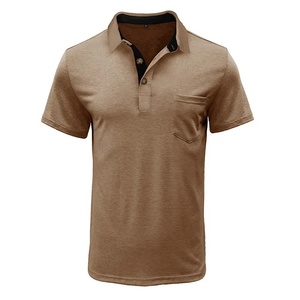 Polos pour hommes été American Vintage Waffle Knit Henry Collar T-Shirt Fashion Short-Sleeved Loose Casual Top POLO Shirt - Product Image 1