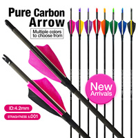 Flèche de tir à l'arc en carbone pur ID4.2 SP350~SP1500 31 pouces, longueur personnalisable, plumes turques, pointe en acier, pour tir à l'arc recurve/compound