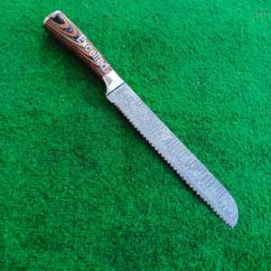 Couteau à pain de chef damas 356 couches dernier modèle fait main avec manche en bois Pakka couteau de cuisine affûté et durable - Product Image 2