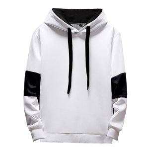 Sweat à capuche pour homme 100% coton, hiver, blanc et noir, manches contrastées, pull décontracté, coupe classique, tricoté, streetwear - Product Image 1