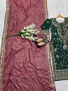Best Selling New Designer <b>Wedding</b> Wear Faux Georgette Sequence Embroidery <b>Top</b> & Palazzo Four Side Cut Work Lace Border Dupatta - Product Image 3