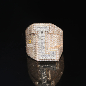 Nouveau Incroyable Entièrement Glacé Personnaliser "L" Lettre Initiale Hip Hop Anneau Rond Brillant & Baguette VVs Diamants 925 Sterling Silver - Product Image 2