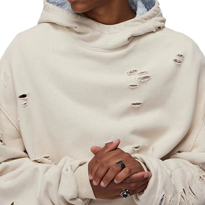 เสื้อกันหนาวมีฮู้ดสำหรับผู้ชายทรงหลวมมีฮู้ดทรงบ็อกซี่มีรูสำหรับผู้ชายเสื้อผ้าแนวสตรีทแวร์แบบกำหนดเอง - Product Image 4