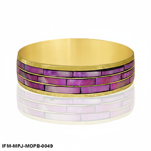 The <b>Amethyst</b> Shell Bangle Handcrafted Purple Mother of Pearl & Gold Brass Inlay Statement <b>Bracelet</b> - Product Image 3