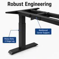 Bureau en L électrique à double moteur dissimulé, monté en standard, à 2 niveaux, pour une zone de travail élargie et un bureau multi-angles