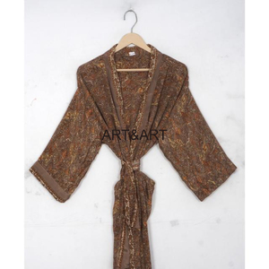 ชุดคลุมท้องผ้าไหมวินเทจสำหรับผู้หญิงชุดนอนกิโมโนส่าหรี2กระเป๋าด้านหน้ามีกระเป๋าสไตล์โบฮีเมียน - Product Image 6