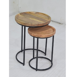 Ensemble de 2 tables basses rondes finition naturelle base en bois de manguier pour maison hôtel restaurant meubles de salon durables - Product Image 3