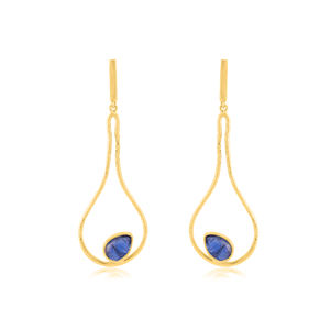 Pendiente de Plata de Ley 925 Pear Cab Kyanite Gemstone Pendiente chapado en oro Pendiente único de moda para regalo de boda para mujer. - Product Image 1