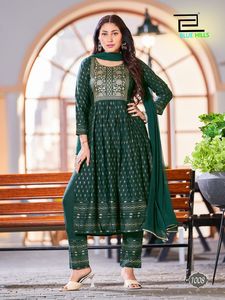 Trajes de diseñador con estampado Reyon de calidad superior pesado tradicional indio para mujer, superventas, lo último en venta al por mayor Salwar Kameez Dupatta - Product Image 2