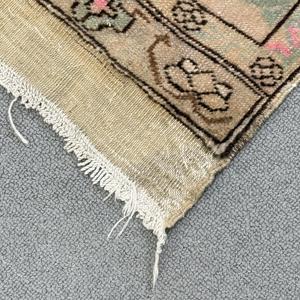 Vintage Eco Friendly Rug 1.6x3.3 ft <b>Brown</b> Green Patchwork <b>Wool</b> Turkish Rug with Latex Backing - Product Image 4