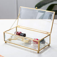 Boîte à bijoux en verre doré vintage, organisateur, Accent décoratif, vanité pour mariage, cadeau de fête nuptiale, boîtes en verre biseauté