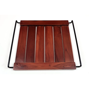 Bandeja de servicio de madera de diseño elegante y único con asas de metal negro, duradera y elegante para comedor o uso decorativo - Product Image 1