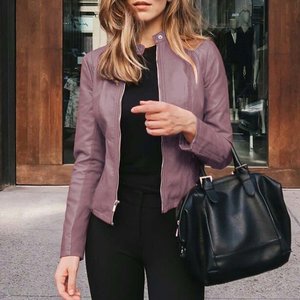 แจ็กเก็ตสั้นหนังเทียมมีซิปรูดสำหรับผู้หญิงเสื้อแจ็กเก็ตน้ำหนักเบา2025 - Product Image 2