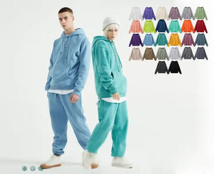 BE2622 Ensemble pantalon de survêtement et sweat à capuche épais en coton de qualité supérieure avec logo personnalisé uni 345GSM vierge - Product Image 1