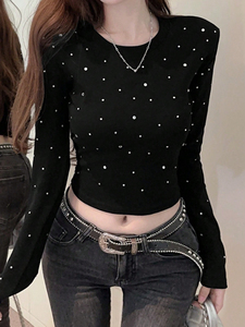 Women stylish rhinestone graphic <b>t</b> <b>shirts</b> trendy <b>sparkly</b> crystal bling sequin tops chic summer daily outfits - Product Image 3