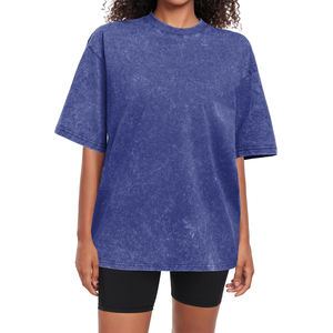 Camiseta de manga corta con cuello redondo Vintage de gran tamaño desgastada lavada con ácido de algodón 100% de alta calidad para mujer con impresión personalizada - Product Image 2